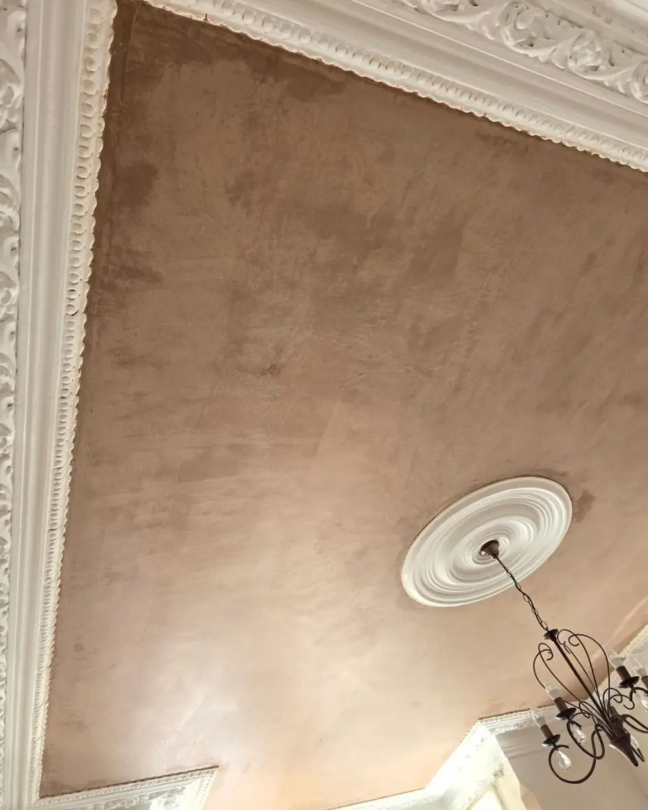 Ceiling skimmed inside deep ornate period coving, with ceiling rose, by ST Plastering & Rendering
